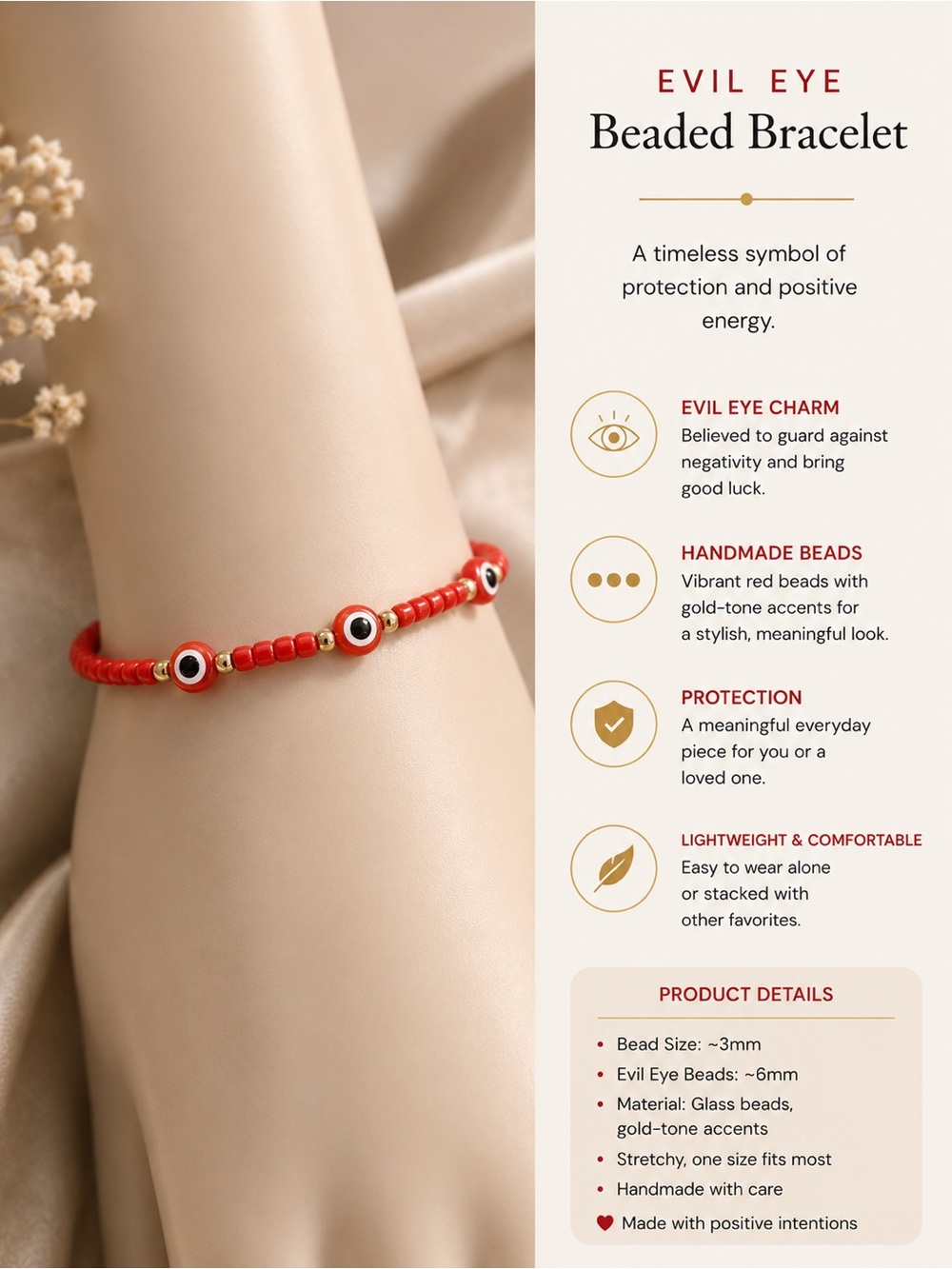 Evil Eye Beaded Bracelet - Red